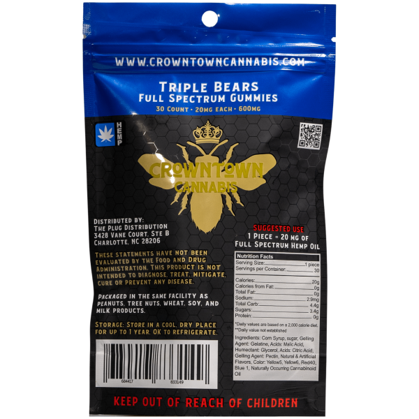 Crowntown Cannabis | Gummies | Full Spectrum | CBD | 600mg | 30 Count | Triple Bear | Day Time - Image 2