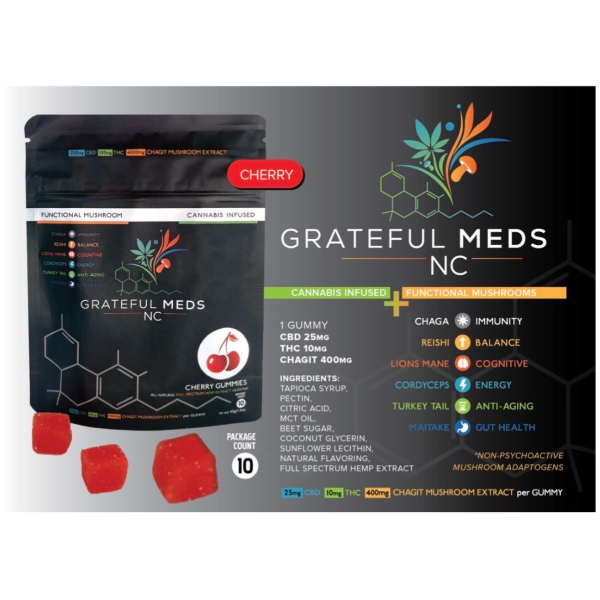 Grateful Meds - Functional Mushroom Canna Gummy - CBD + THC + Chagit Mushroom Extract - The Plug Distribution (1)