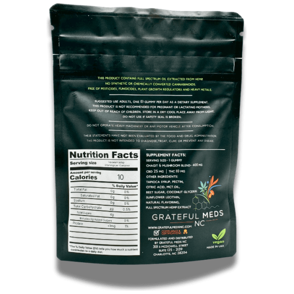 Grateful Meds | Functional Mushroom Canna Gummy | CBD + THC + Chagit Mushroom Extract - Image 3