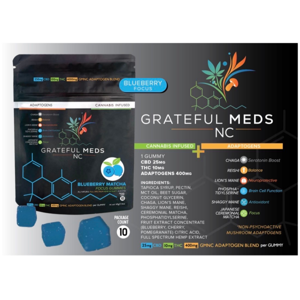 Grateful MedGrateful Meds | Functional Mushroom Canna Gummy | Blueberry Matcha | CBD + THC + Brain Blend - The Plug Distribution 1