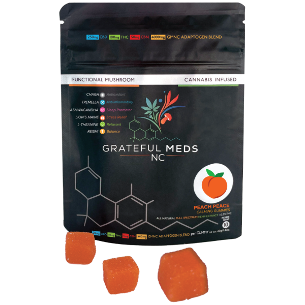 Grateful Meds Functional Mushroom Canna Gummy Peach Peace CBD + THC + Four Mushroom Blend - The Plug Distribution