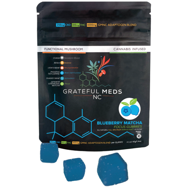 Grateful Meds _ Functional Mushroom Canna Gummy _ Blueberry Matcha _ CBD + THC + Brain Blend - The Plug Distribution