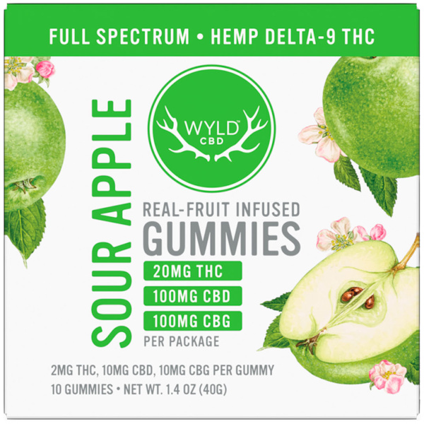 WYLD CBD | Gummies | Sour Apple | THC : CBD | 10ct | 220mg - Image 2