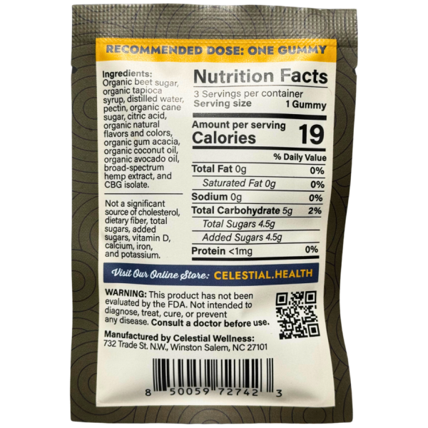 Celestial Wellness - Daytime Gummies - 3 count - back - The Plug Distribution