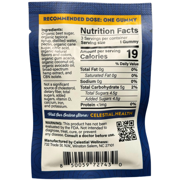 Celestial Wellness - Nighttime Gummies - 3 count - back - The Plug Distribution